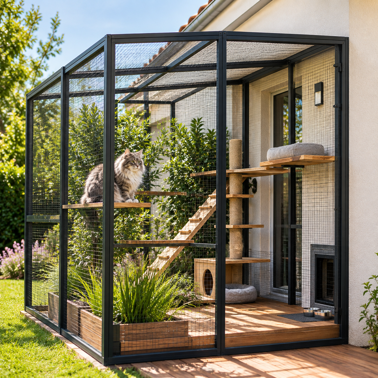 Catio personnalisé adossé à une maison